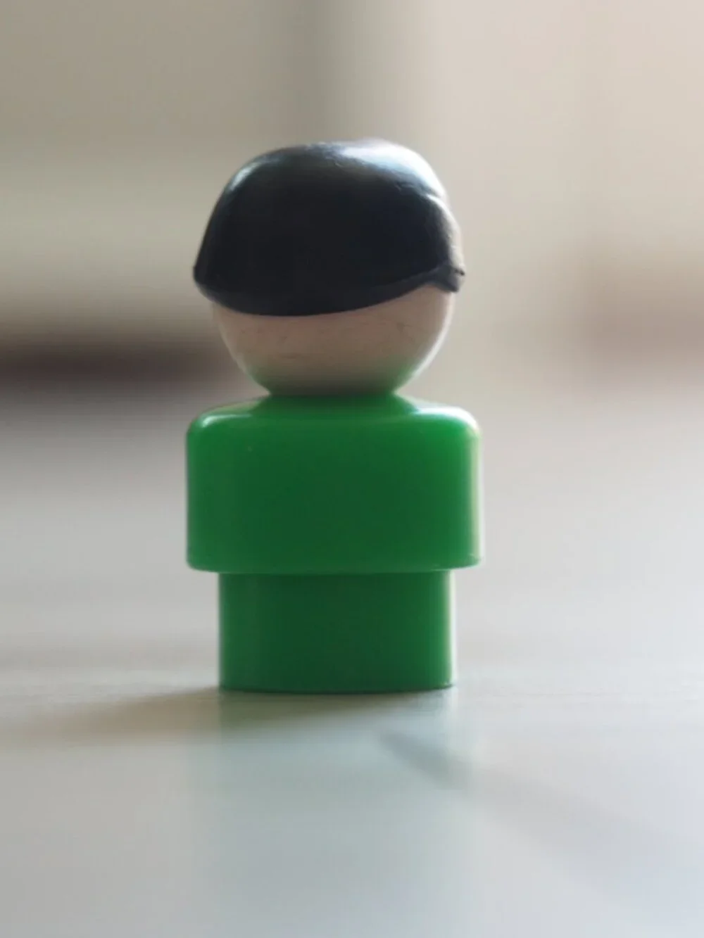 Vintage Fisher Price Little People Boy Green Body Black Hair Figure Toy 2 In
